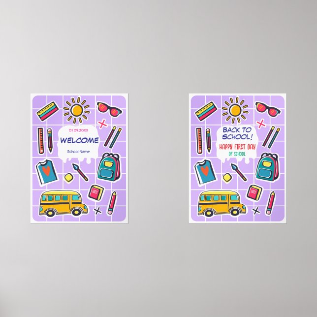 Sets De Impresiones Feliz primer día de clases BIENVENIDOS (Anverso)