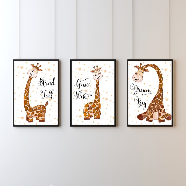 Sets De Impresiones Giraffe Tres juegos de impresión Niños de guarderí (Giraffe Nursery Wall Art Set of three, with inspirational sayings. Baby Shower gift)