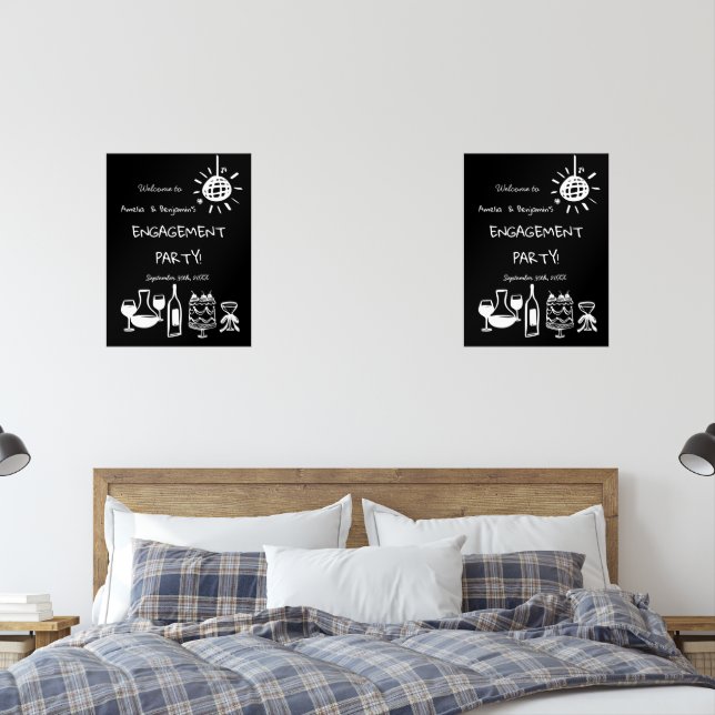 Sets De Impresiones Hand Drawn Engagement Party Wedding Welcome Sign. (Dormitorio)