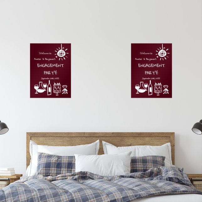 Sets De Impresiones Hand Drawn Engagement Party Wedding Welcome Sign. (Dormitorio)