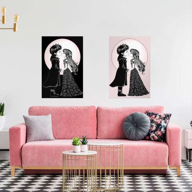 Sets De Impresiones Los niños góticos y góticos besan a El día de San  (Sala de estar)