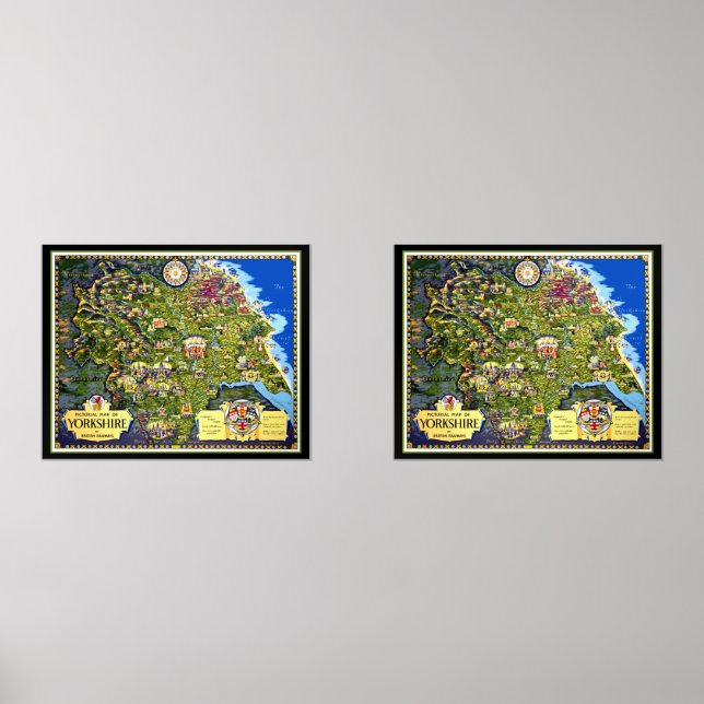 Sets De Impresiones Mapa pictórico del afiche de viajes de Yorkshire (Anverso)