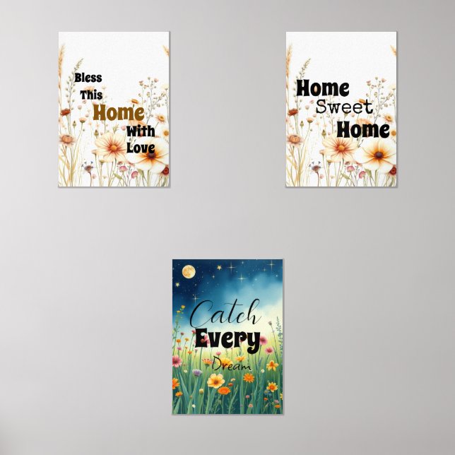 Sets De Impresiones Muro Inspirador floral - Juego de 3 puntos de casa (Anverso)