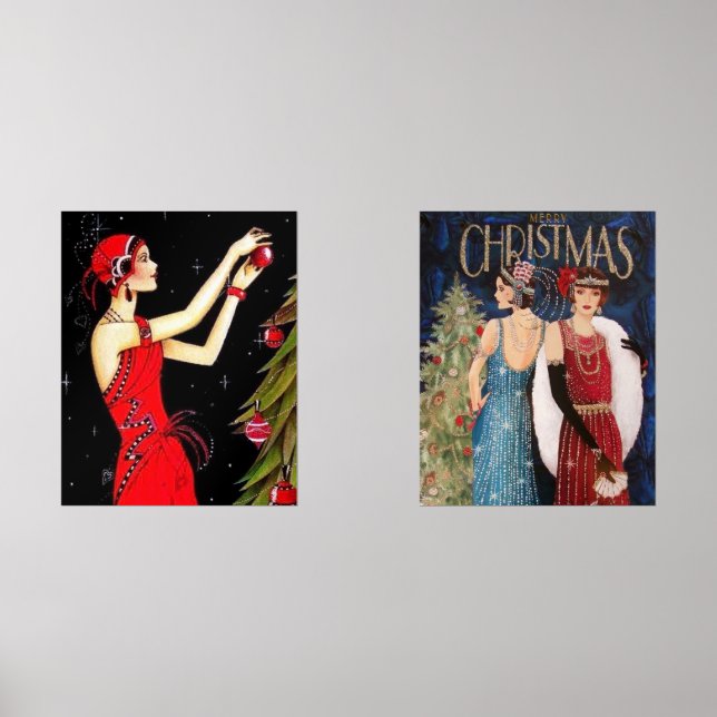 Sets De Impresiones Navidad Art Deco retro vintage (Anverso)