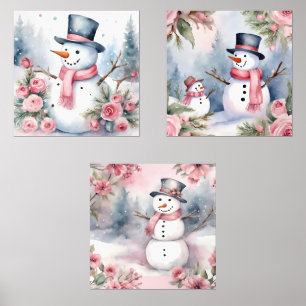 Sets De Impresiones Navidades festivos acuarela Snowman