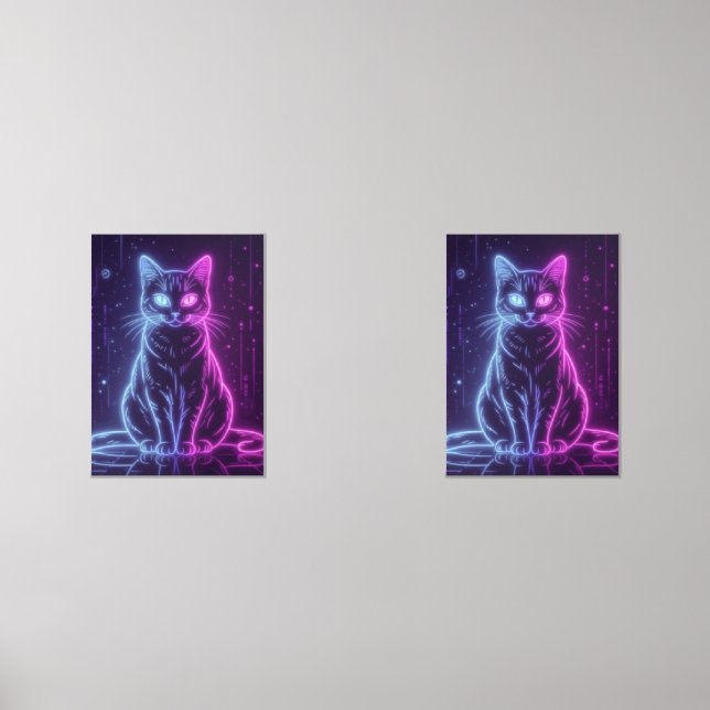 Sets De Impresiones **Neon Cat Design – Glowing Futuristic Feline Art* (Anverso)