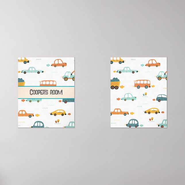 Sets De Impresiones nombre de coche personalizado azul pastel y naranj (Anverso)
