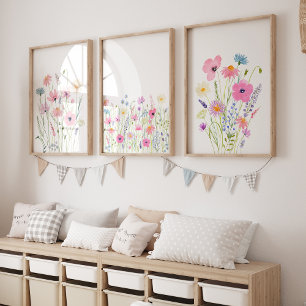 Sets De Impresiones Nursera de flores silvestres rosadas púrpura azul