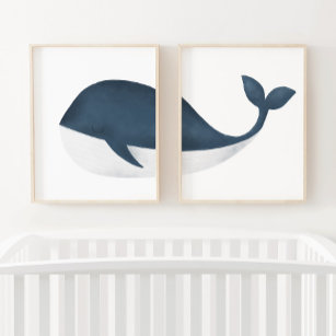 Sets De Impresiones Nursera de la playa de ballenas de color azul mari