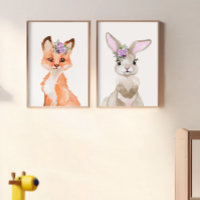 Nursery Watercolor Fox y Bunny