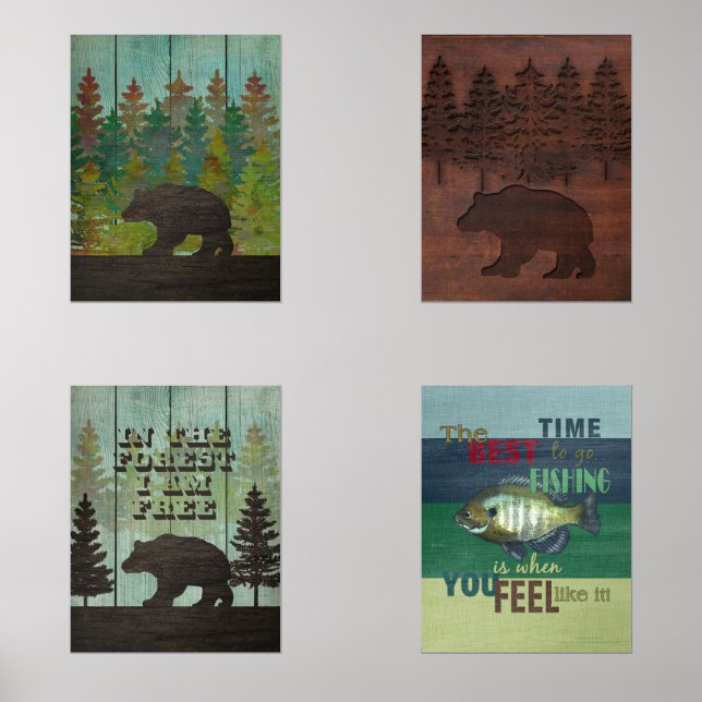 Sets De Impresiones Oso salvaje y pesca al aire libre (Anverso)