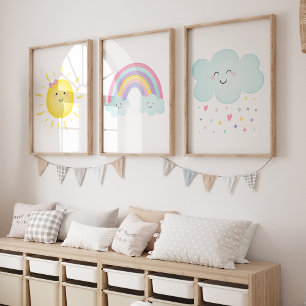 Sets De Impresiones Pastel Arcoiris Sunshine Nubes Nursera