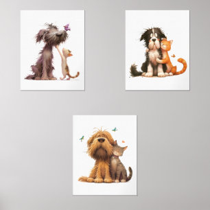 Sets De Impresiones Perro y gato de dibujos animados