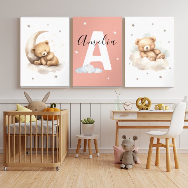 Sets De Impresiones Personalized Pink Teddy Bear Nursery Prints Baby (Subido por el creador)