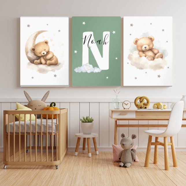 Sets De Impresiones Personalized Sage Green Bear Nursery Decor (Subido por el creador)