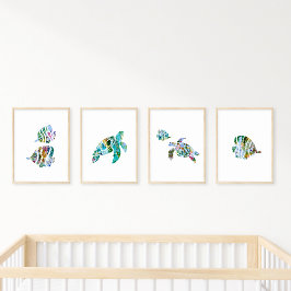 Sets De Impresiones Pescado de arrecife acuático y tortugas marinas or