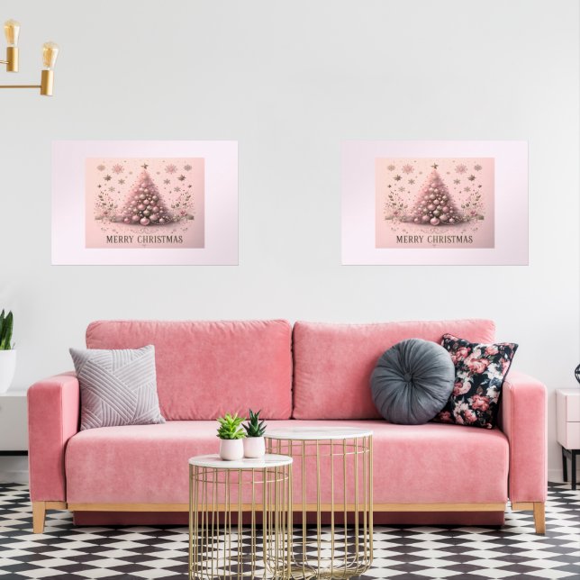 Sets De Impresiones Pink Christmas Tree Merry Christmas  (Sala de estar)