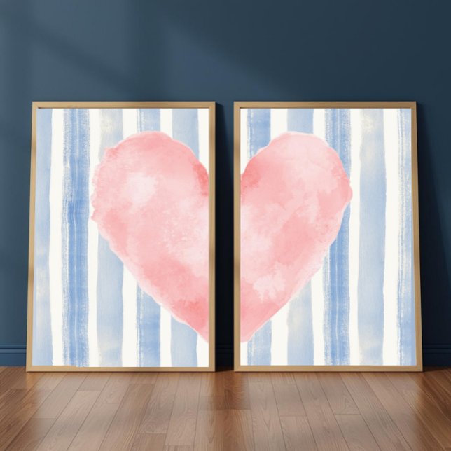 Sets De Impresiones Pink Heart Watercolor, Aesthetic Blue Stripes (Subido por el creador)