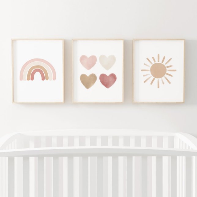Sets De Impresiones Pink Neutral Rainbow Hearts Sun Chica Nursery (Subido por el creador)