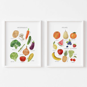 Sets De Impresiones poster de frutas y verduras para el aprendizaje de