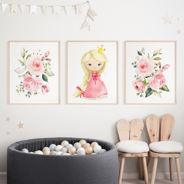 Sets De Impresiones Princesa, pelo rubio, flores rosas, guardería Chic (Subido por el creador)