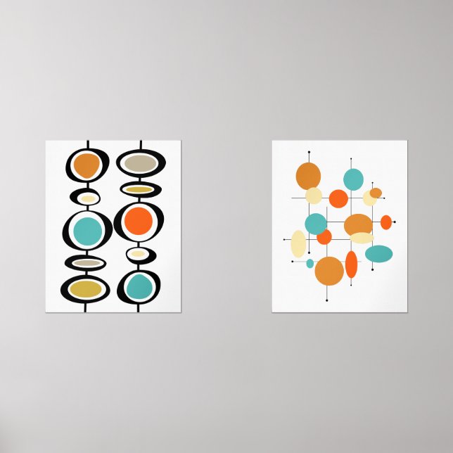 Sets De Impresiones Resumen Círculos Turquesa Naranja Mid Century (Anverso)