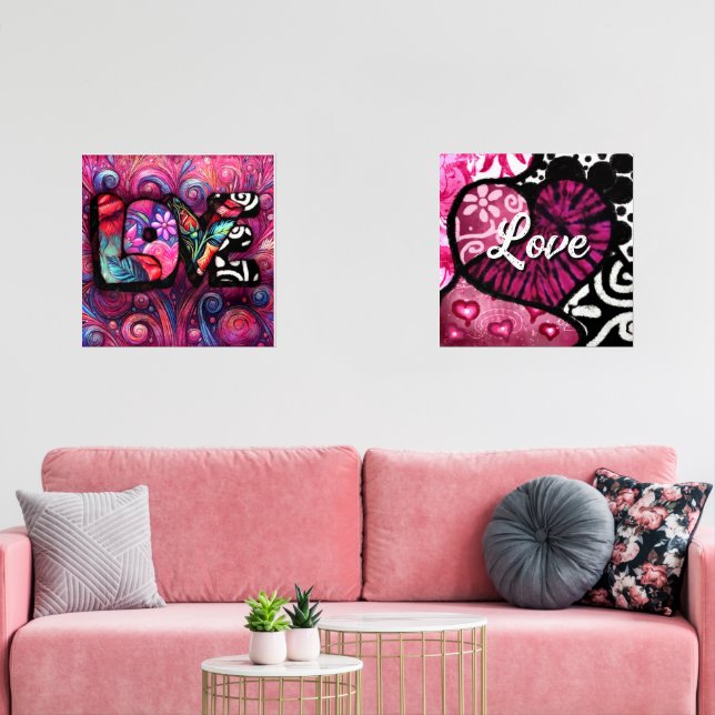 Sets De Impresiones Resumen Palabra de amor Graffiti Valentine Floral  (Sala de estar)