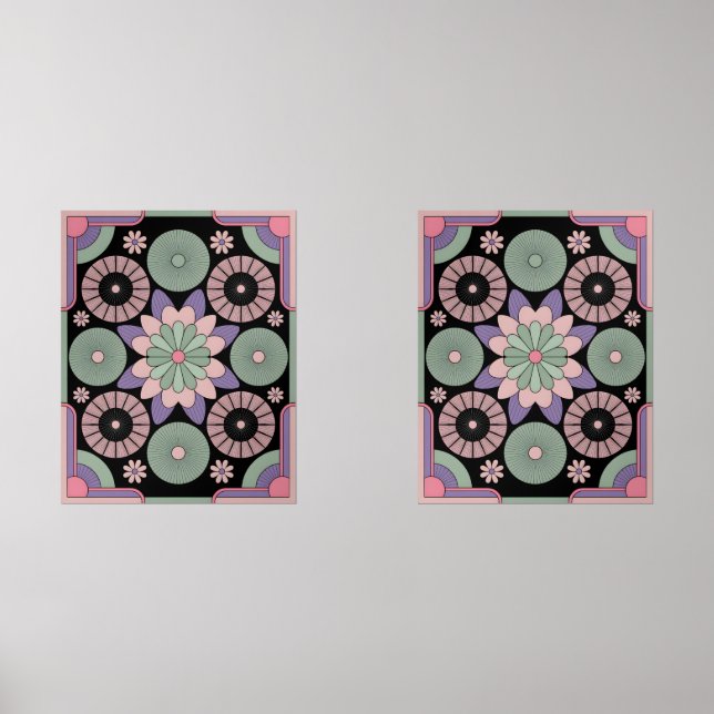 Sets De Impresiones Retro Pastel Floral Mandala Symmetry (Anverso)