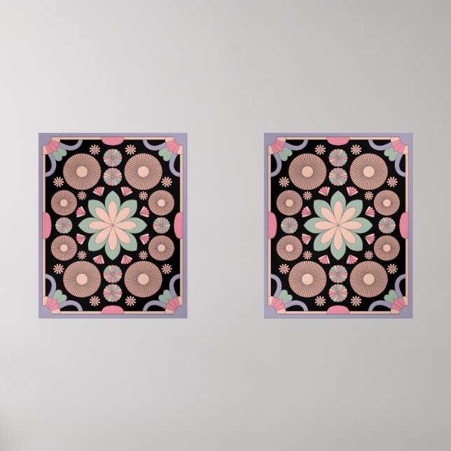 Sets De Impresiones Retro Pastel Floral Mandala Symmetry (Anverso)