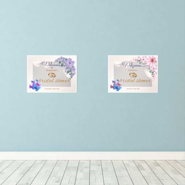 Sets De Impresiones Romántico Boda floral seña de bienvenida de ducha  (Suelo de Madera)