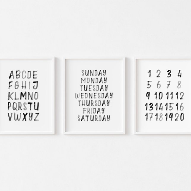 Sets De Impresiones Serie de 3 números ABC negros día de la semana (Subido por el creador)