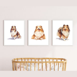 Sets De Impresiones Shetland Sheepdog Wall Art, Sheltie Puppy Art