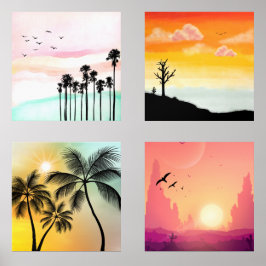 Sets De Impresiones Silhouettes al atardecer y vibraciones tropicales
