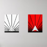 Sets De Impresiones Sol Art deco<br><div class="desc">Un patrón de sol de estilo Art Deco clásico creado en blanco y negro y rojo. Un patrón icónico del sol saliendo por detrás de un estilizado edificio de estilo Art Déco. Un diseño sencillo pero elegante,  fiel a la época.</div>
