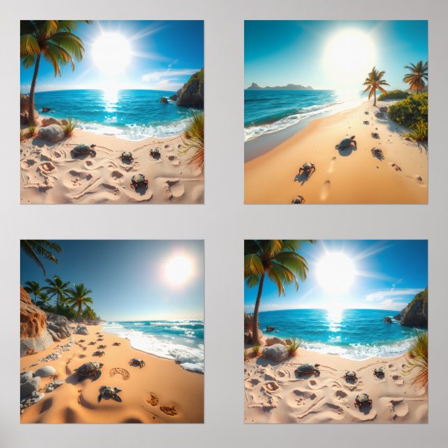 Sets De Impresiones Teal Watercolor Sea Turtle Coastal Zen (Anverso)