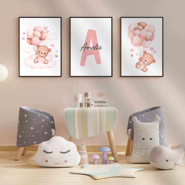 Sets De Impresiones Teddy Bear nursersery Baby Girl Nombre inicial Art (Subido por el creador)