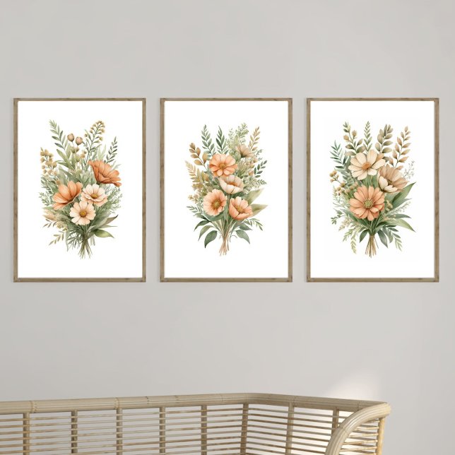 Sets De Impresiones Terracotta Beige Floral Floral Floral (Beige Terracotta Boho Wildflowers Floral Wall Art set of three prints. Neutral Home Decor)