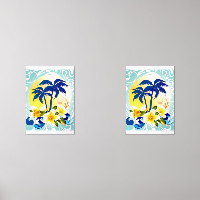 Sets De Impresiones Tropical Palm Paradise with Plumeria Bloom (Anverso)