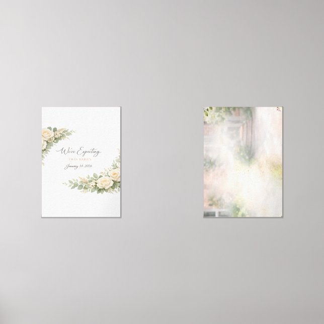 Sets De Impresiones Twin Baby Shower Invitation Botanical Greenery Flo (Anverso)