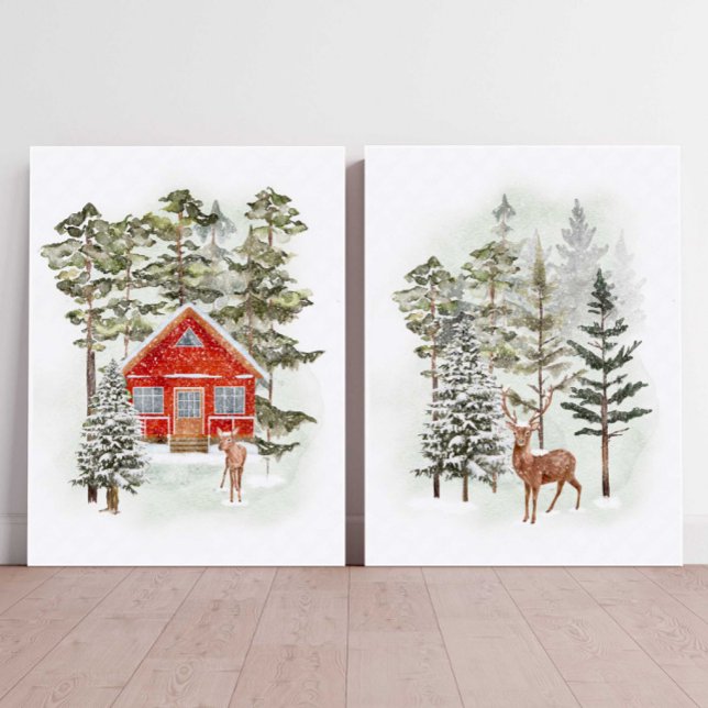 Sets De Impresiones Vacaciones impresas en la aldea de Navidades fores (Winter Forest Christmas Wall Art )
