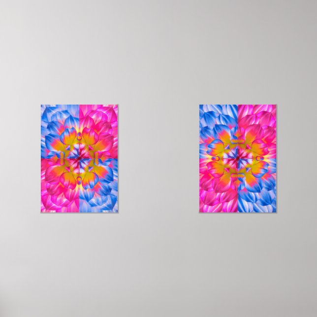 Sets De Impresiones Vibrant Dahlia Bloom-Pink, Blue & Yellow Abstract (Anverso)