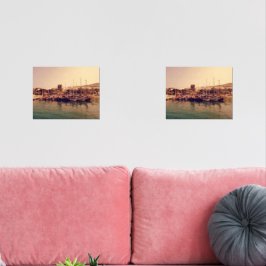 Sets De Impresiones Vibrante puesta de sol de coral retro en la orilla