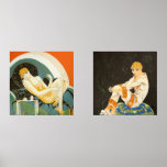 Sets De Impresiones Vintage Art Deco Women by S. Chompre<br><div class="desc">Diseño de la Izquierda: Imagen de la vida diaria del Art Deco de ilustracion Vintage con una elegante mujer sentada y relajada en un sofá junto a una mesa con una taza de café y una cafetera. Reclinando mujer por S. Chompre. Diseño de la Derecha: Imagen de la vida diaria...</div>