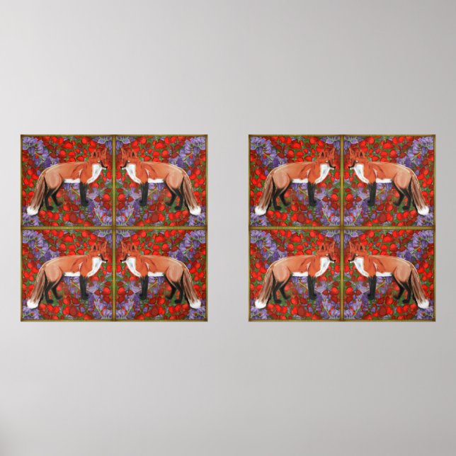 Sets De Impresiones William Morris Inspired Fox with poppies bluebell  (Anverso)