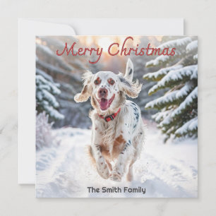Setter Inglés Perro Nieve Acuarela Feliz Navidad