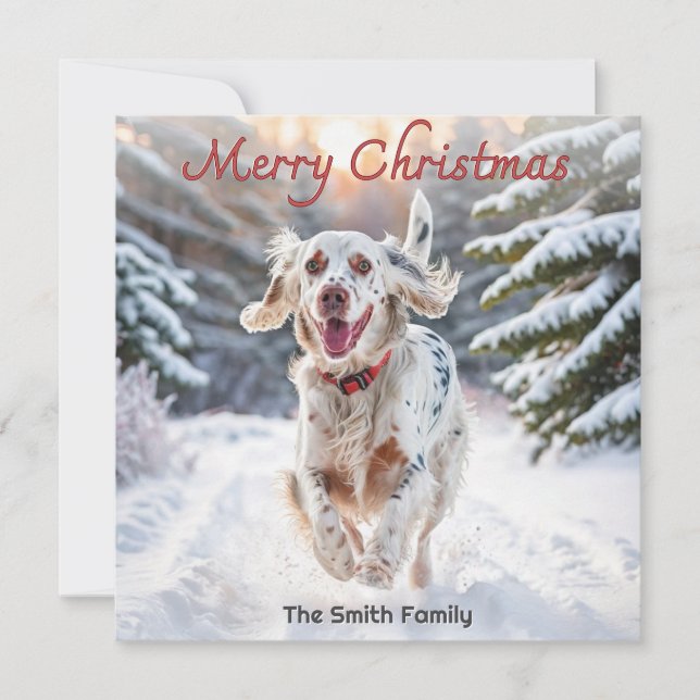 Setter Inglés Perro Nieve Acuarela Feliz Navidad (Anverso)