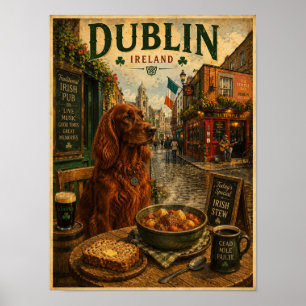 Setter Irlandés en Póster de Viaje Vintage de Dubl