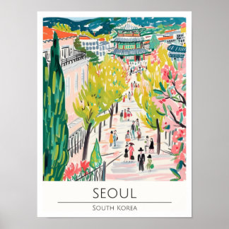 Seúl Corea del Sur Ilustración de Arte Vintage Via