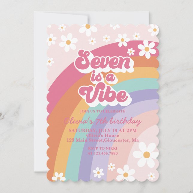 Seven es una Invitación de cumpleaños 7 Rainbow Vi (Anverso)