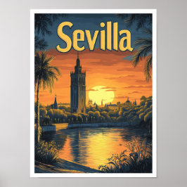 Sevilla España Ilustracion de Viajes de Arte Vinta